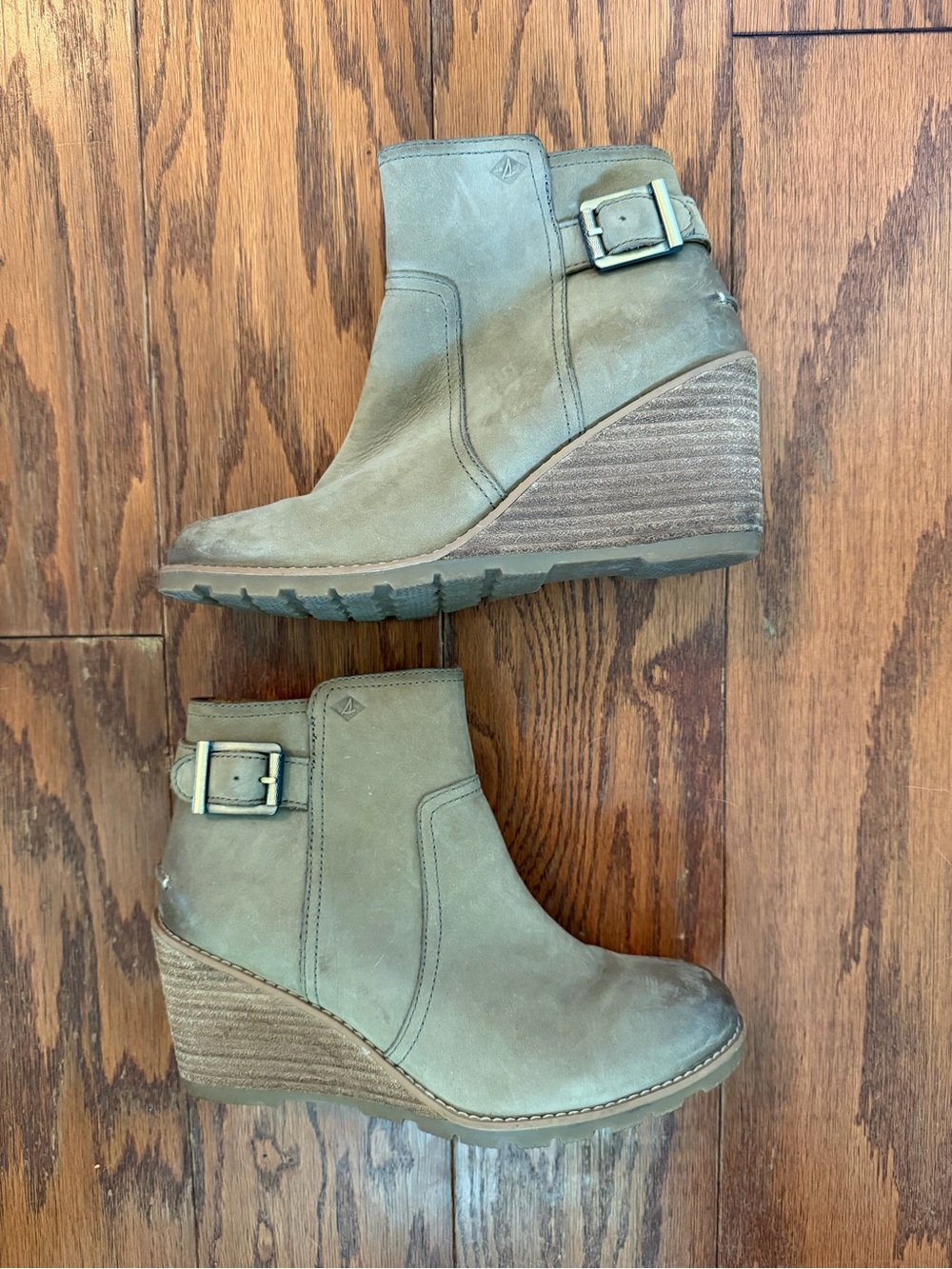 Sperry Taupe Suede Wedge Ankle Booties
